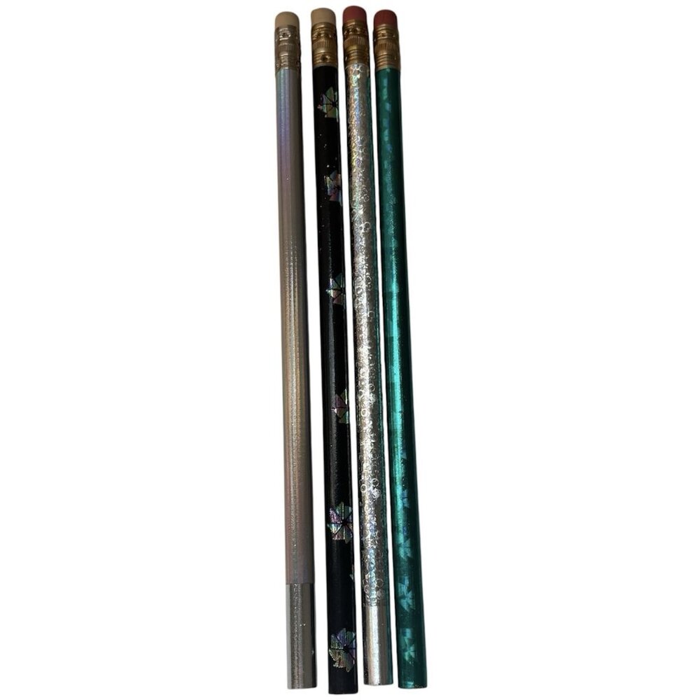 Vintage 1980s Lot Of 4 Style Foiled Metallic Unsharpened Pencils